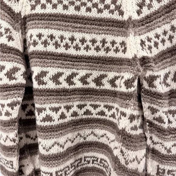 Handmade 100% Wool Fair Isle Retro Cardigan Sweater - Cream and Brown Size M - Picture 3 of 5